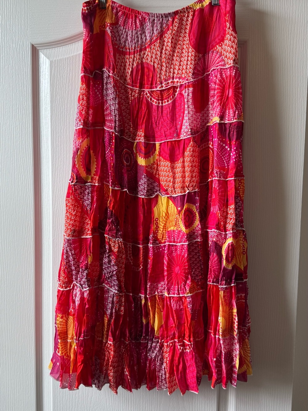 Women's Tiered Bohemian Maxi Skirt - Pink & Yellow